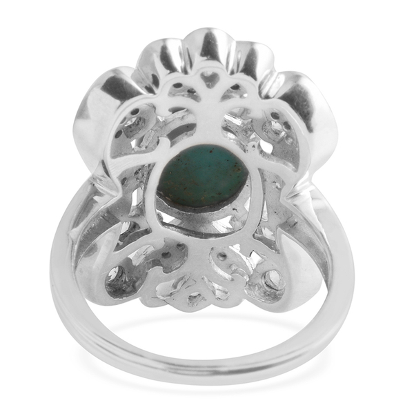 Anahi Turquoise (Ovl), Natural Cambodian Zircon Ring in Rhodium Overlay Sterling Silver 5.355 Ct