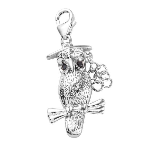 Graduation Owl Charm in Platinum Overlay Sterling Silver