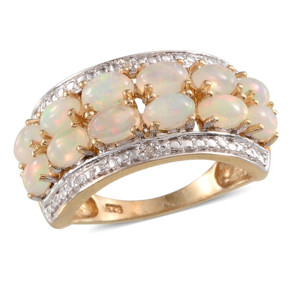 Ethiopian Welo Opal (Ovl 1.75 Ct), Diamond Half Eternity Ring in Yellow Gold Overlay Sterling Silver