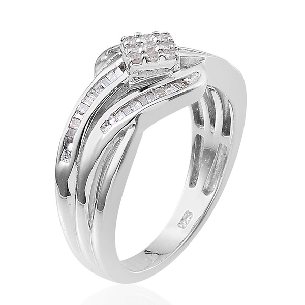 Diamond (Rnd) Ring in Platinum Overlay Sterling Silver 0.350 Ct.