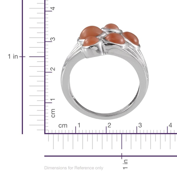 Mitiyagoda Peach Moonstone (Rnd 1.00 Ct) 5 Stone Ring in Platinum Overlay Sterling Silver 2.750 Ct.