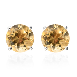 Citrine Solitaire Stud Earrings (with Push Back) in Sterling Silver 2.51 Ct.