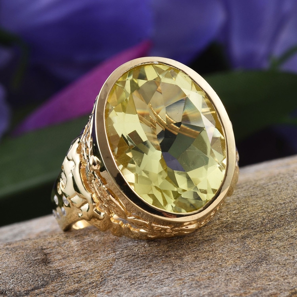 Natural Ouro Verde Quartz (Ovl 15.65 Ct), Natural Cambodian Zircon Ring in 14K Gold Overlay Sterling Silver 15.750 Ct.