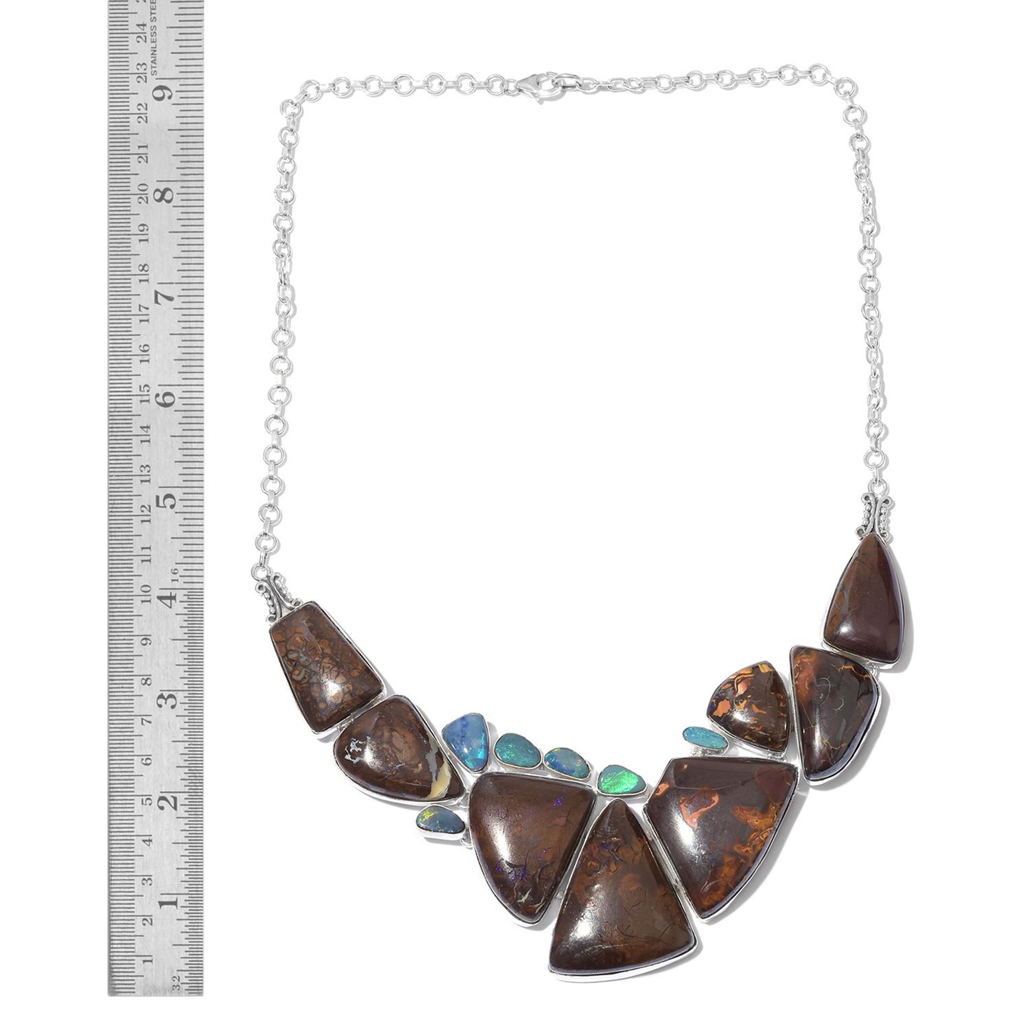 Australian Boulder Opal Rock and Opal Double Necklace (Size 18) in Sterling Silver 245.580 Ct. Silver wt 27.49 Gms.