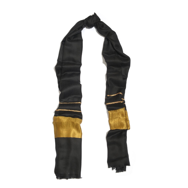 Limited Available - 100% Cashmere Wool Black and Golden Colour Shawl (Size 200x70 Cm)