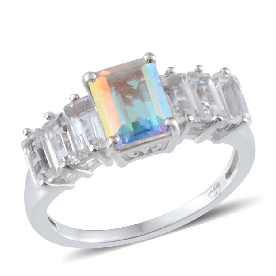 Mercury Mystic Topaz (Oct 1.75 Ct), White Topaz Ring in Platinum Overlay Sterling Silver 3.500 Ct.