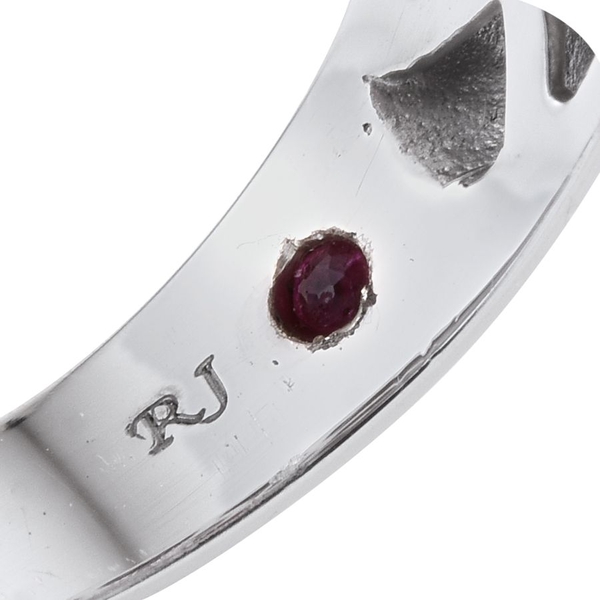 African Ruby (Sqr 7.25 Ct), Ruby and Natural Cambodian Zircon Ring in Platinum Overlay Sterling Silver 8.000 Ct.