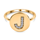 White Diamond Initial-J Ring in 14K Gold Overlay Sterling Silver