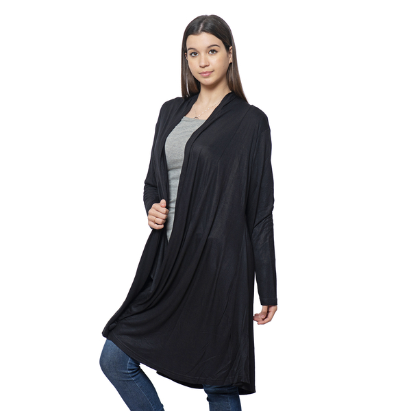 Duster Cardigan with Long Sleeves and Side Pockets in Black