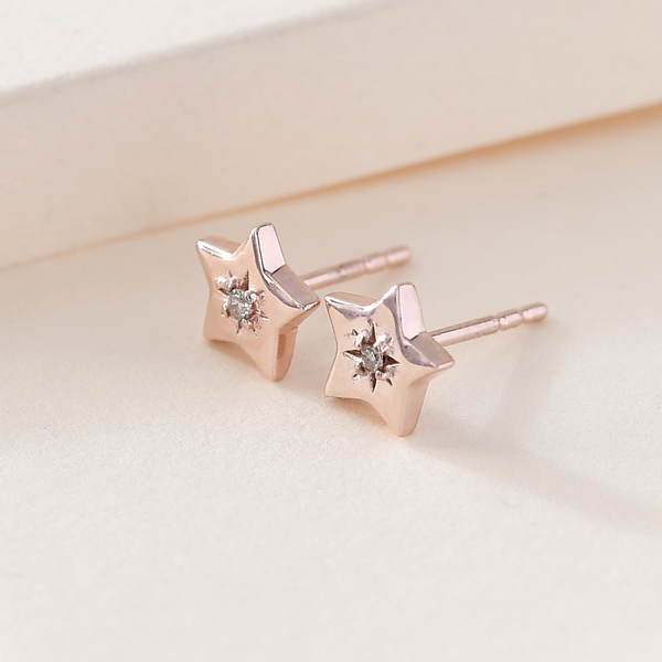Champagne Diamond Star Stud Earrings (With Push Back) in Rose Gold Overlay Sterling Silver
