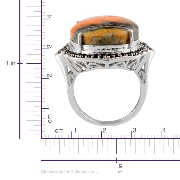 Bumble Bee Jasper (Ovl 17.50 Ct), Boi Ploi Black Spinel Ring in Platinum Overlay Sterling Silver 18.400 Ct.
