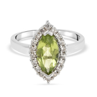 Natural Hebei Peridot and Natural Cambodian Zircon Ring (Size O) in Rhodium Overlay Sterling Silver 2.66 Ct.