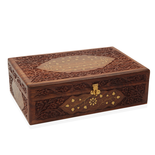 Indian Artistic and Decorative Handicraft Wooden Box with Tray (Size 12x8x3.75 inch)
