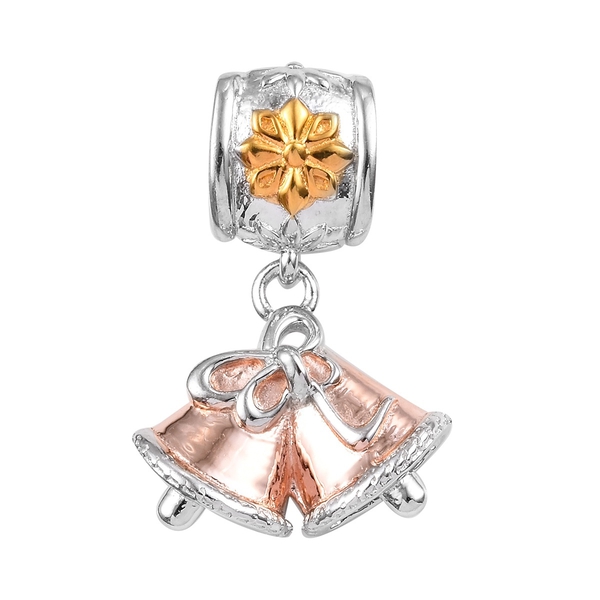 Christmas Bell Charm in Yellow Gold and Rose Gold and Platinum Plated 3 Tone Silver