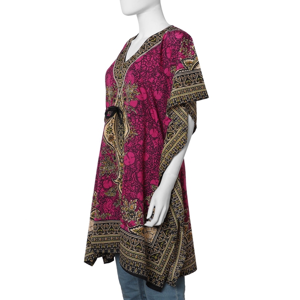 Pink Colour Tribal Printed V- neck Kaftan (One Size; 91.44x104.14 Cm)