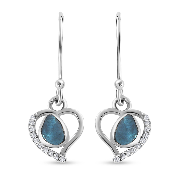 Artisan Crafted Polki Blue Diamond and White Diamond Earrings (With Hook) in Platinum Overlay Sterli