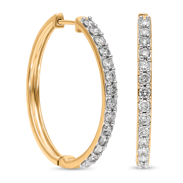 9K Yellow Gold SGL Certified Diamond (Rnd) (I3/G-H) Hoop Earrings (With Clasp Lock) 1.000 Ct, Gold W