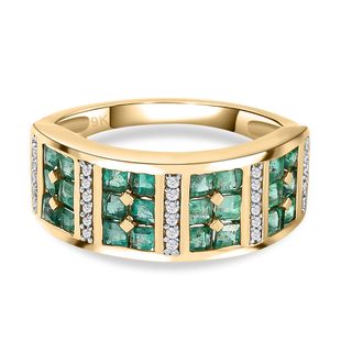 DOD - 9K Yellow Gold Colombian Emerald and Diamond Ring 1.21 Ct.