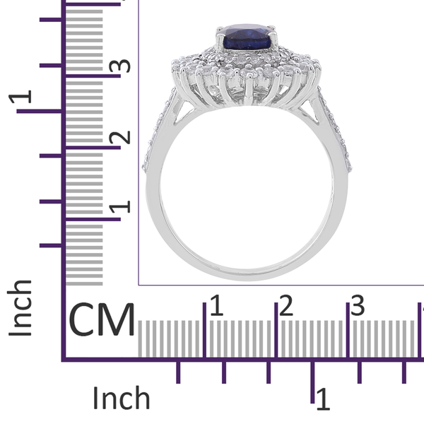 Masoala Sapphire (Ovl 2.80 Ct), Natural White Cambodian Zircon Ring in Rhodium Plated Sterling Silver 4.500 Ct.
