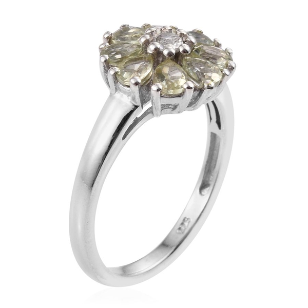Natural Canary Apatite (Pear), White Topaz Floral Ring in Platinum Overlay Sterling Silver 1.250 Ct.