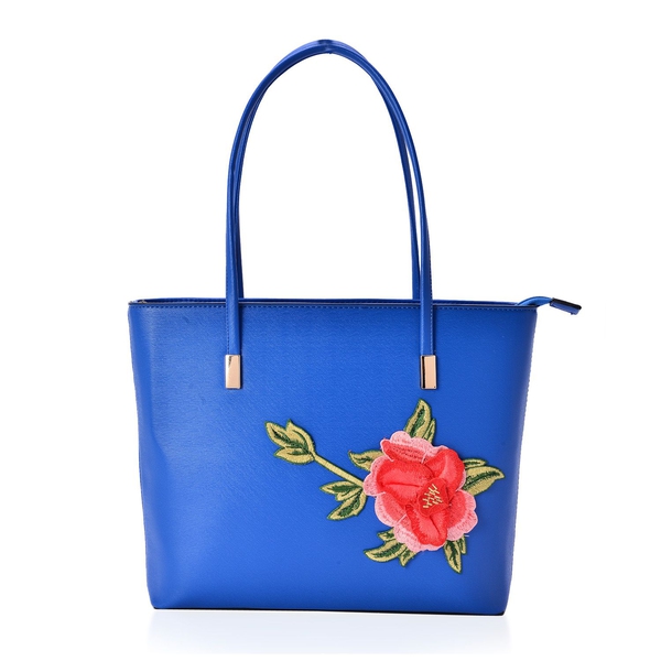 3D Floral Pattern Blue Colour Tote Bag (Size 38x28x8 Cm)