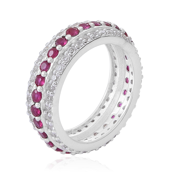 Ruby (Rnd), White Topaz Full Eternity Ring in Rhodium Plated Sterling Silver 2.500 Ct.