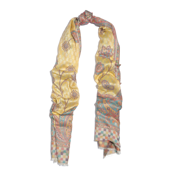 100% Modal Yellow, Green and Multi Colour Jacquard Scarf (Size 190x70 Cm)