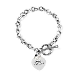 Personalised Engravable Double Heart Name Bracelet, Size 7 Inch, Stainless Steel