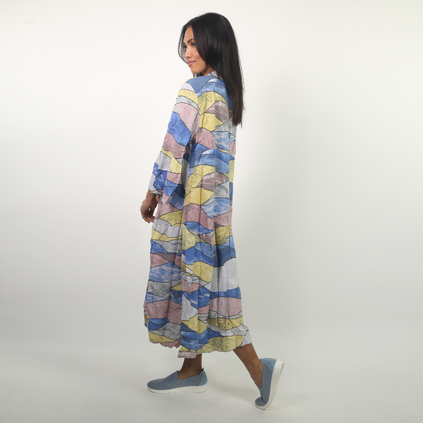 NOVA of London - Abstract Midi Smock Dress in White and Multi (Size up to 18)