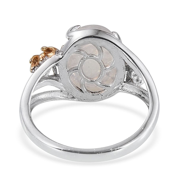 Natural Rainbow Moonstone (Ovl) Solitaire Ring in Platinum and Yellow Gold Overlay Sterling Silver 6.250 Ct.