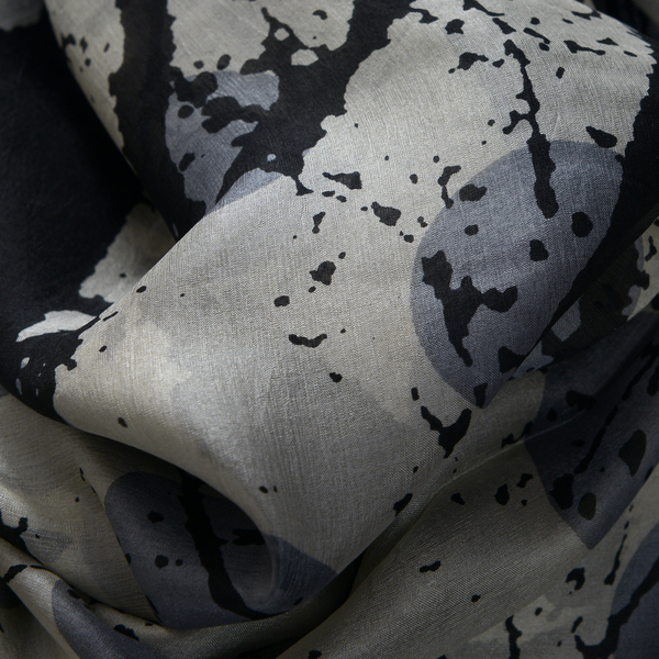 100% Mulberry Silk Large Polka Dots and Branches Pattern Black and Grey Colour Pareo (Size 180x100 Cm)
