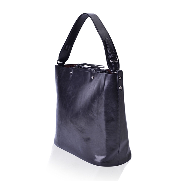 Sienna Black Bucket Bag with Adjustable Shoulder Strap (Size 30x30x14 Cm)