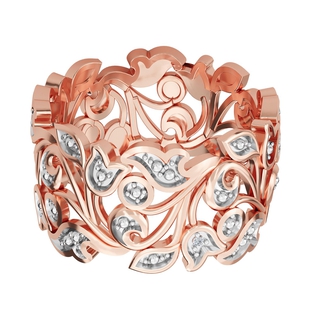 Diamond Floral Vine Band Ring in Rose Gold Overlay Sterling Silver