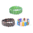 Set of 3 - Black, Green and Multi Colour Murano Style Glass Stretchable Bracelet (Size 7)