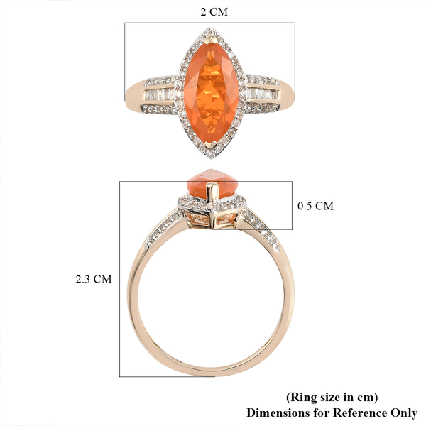 9K Yellow Gold AAA Fire Opal and Diamond Ring 1.55 Ct.