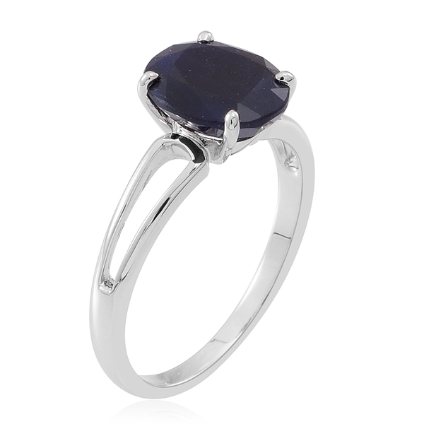 9K W Gold AAA Madagascar Blue Sapphire (Ovl) Solitaire Ring 3.500 Ct.