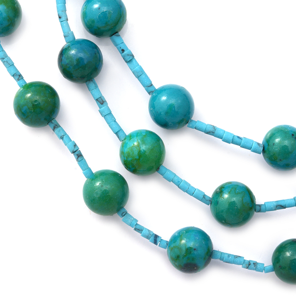 Chrysocolla Beads Necklace (Size - 20) with Lobster Clasp in Rhodium Overlay Sterling Silver 314.00 Ct.