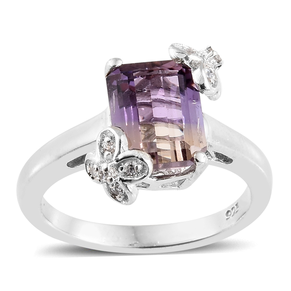 Anahi Ametrine (Oct), Natural White Cambodian Zircon Ring in Platinum Overlay Sterling Silver 2.250 