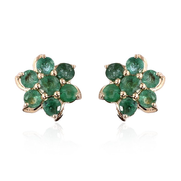 9K Y Gold Kagem Zambian Emerald (Rnd) Floral Stud Earrings (with Push Back) 1.000 Ct.