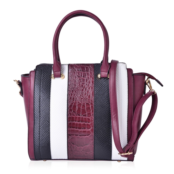 Wine, White and Multi Colour Stripes Pattern Tote Bag with External Zipper Pocket and Adjustable and