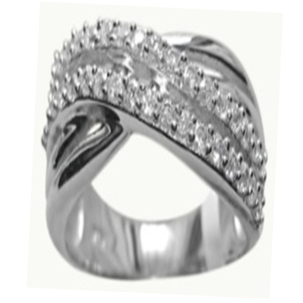 AAA Simulated White Diamond (Rnd) Ring in Rhodium Plated Sterling Silver