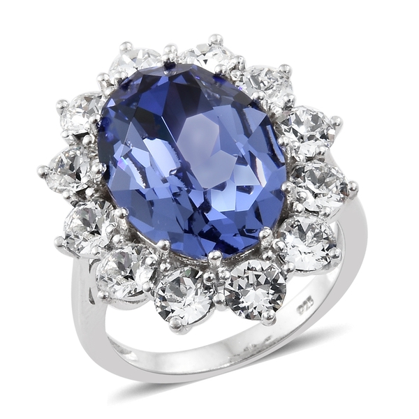 J Francis  - Tanzanite Colour Crystal (Ovl 18x13 mm), White Colour Crystal (Rnd 4 mm) Ring in Platin