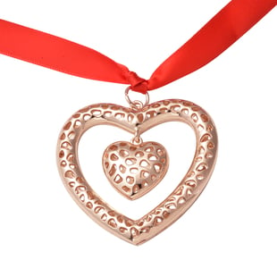 RACHEL GALLEY Lattice Heart Charm with Ribbon in Rose Gold Tone