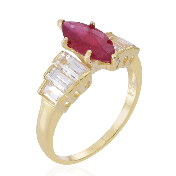 African Ruby (Mrq 2.50 Ct), White Topaz Ring in 14K Gold Overlay Sterling Silver 3.740 Ct.