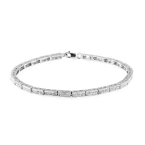 Diamond (Sqr) Bracelet in Platinum Overlay Sterling Silver (Size 7.5) 2.000 Ct.