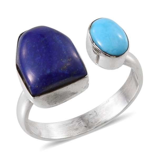 Tribal Collection of India Lapis Lazuli and Arizona Sleeping Beauty Turquoise Ring in Sterling Silve