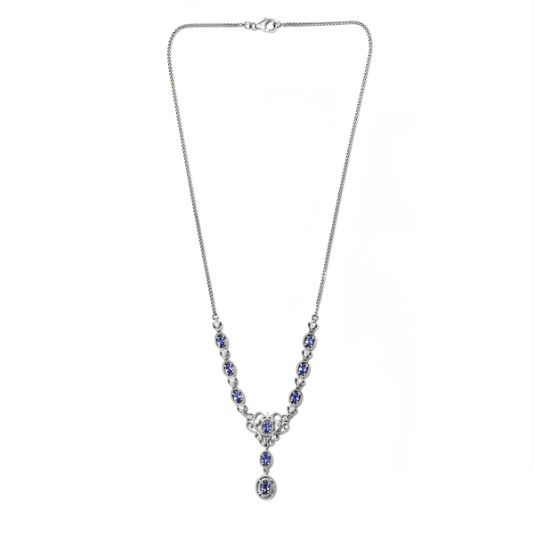 Tanzanite and Natural Cambodian Zircon Necklace (Size - 18) in Platinum Overlay Sterling Silver 2.76 Ct, Silver Wt. 10.45 Gms