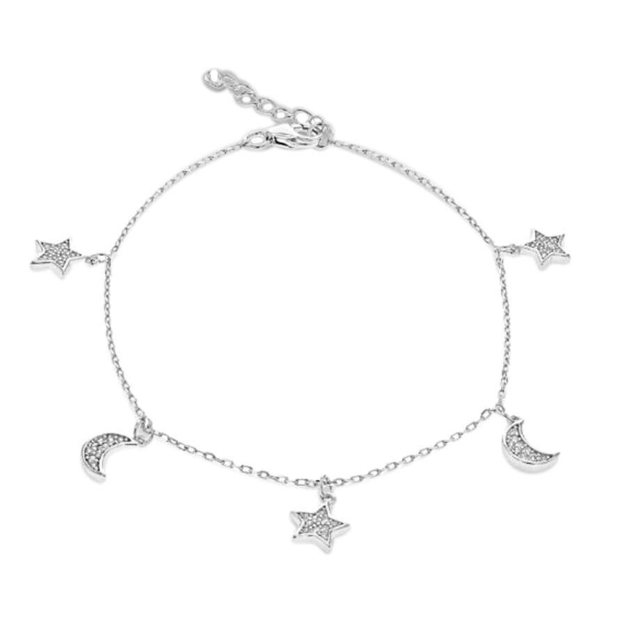 Moon and Star Charm Adjustable Bracelet in Sterling Silver Size 6 with ...