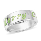 Night Glow Merry Christmas Band Ring (Size P) in Rhodium Overlay Sterling Silver