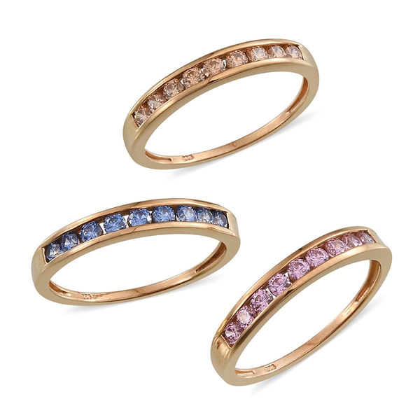 Set of 3 - Lustro Stella - 14K Gold Overlay Sterling Silver (Rnd) Half Eternity Band Ring Made with 